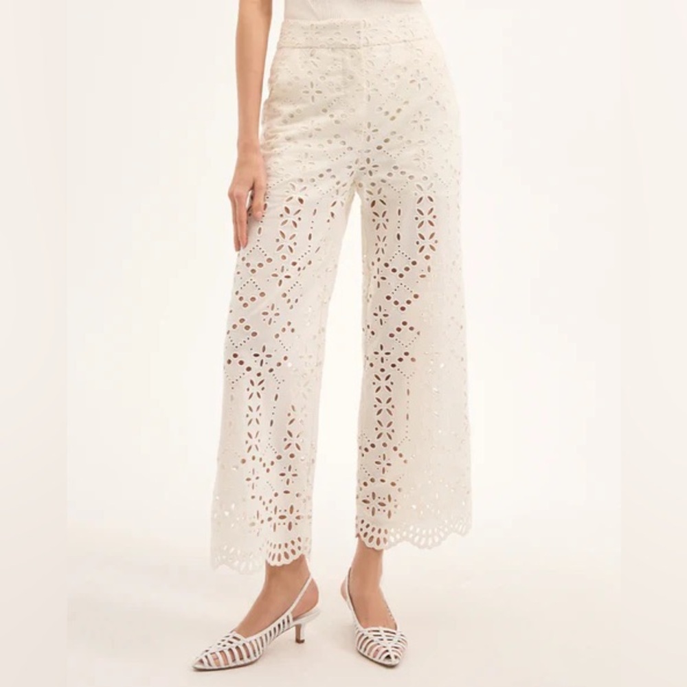VERONICA BEARD Kemper Pant Off White Cotton Eyelet Scalloped Hem Size 0
